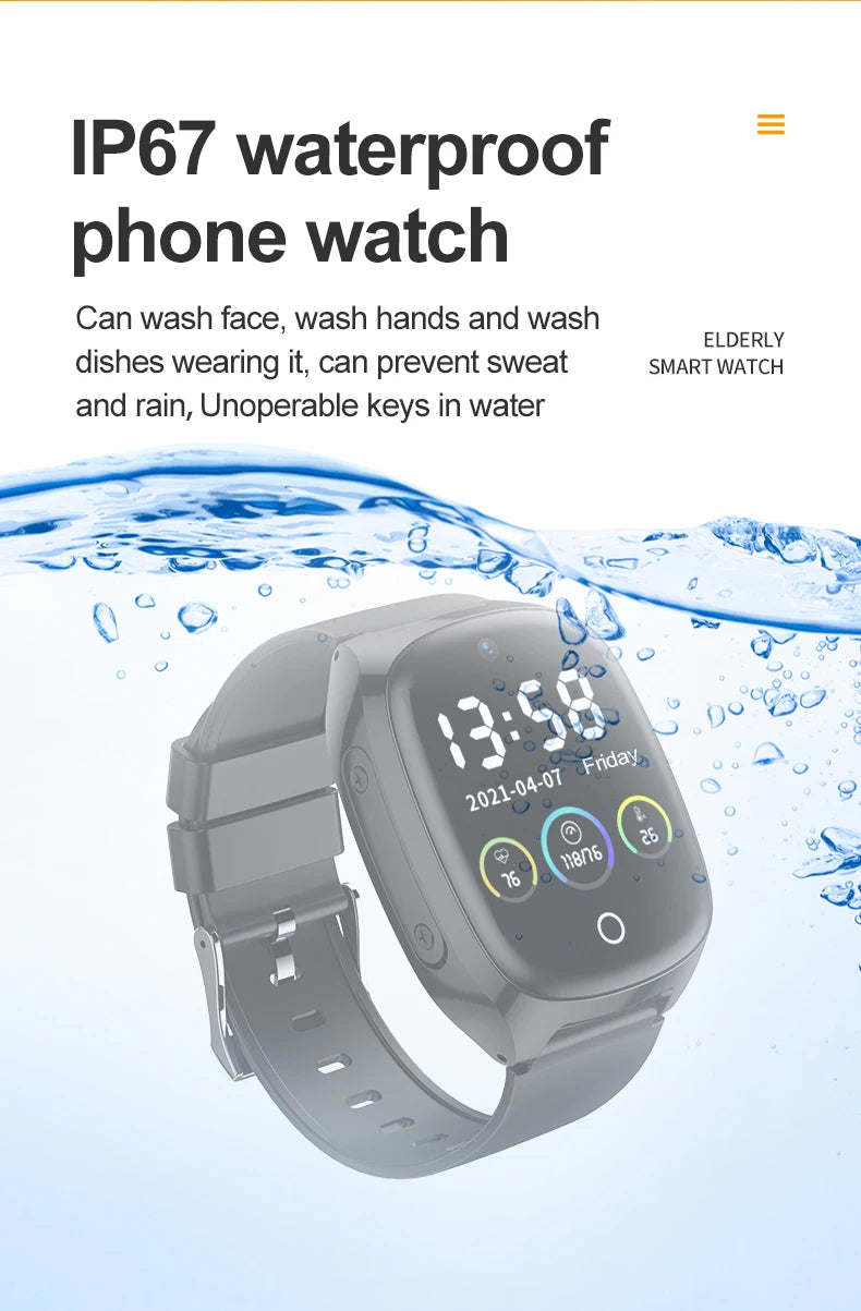 4G Elderly Tracker Smart watch D300 Body Temperature Heart Rate Blood Pressure GPS Location Tracking Phone Watch for Old People