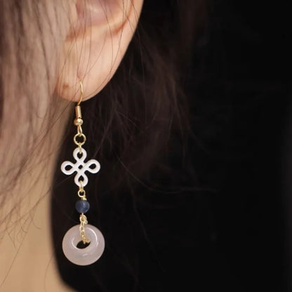 Ethnic Chinese Jade Loop Earrings for Women Traditional Luxury Wedding Jewelry Retro Palace Style Ornament Ear Clip Earring Gift
