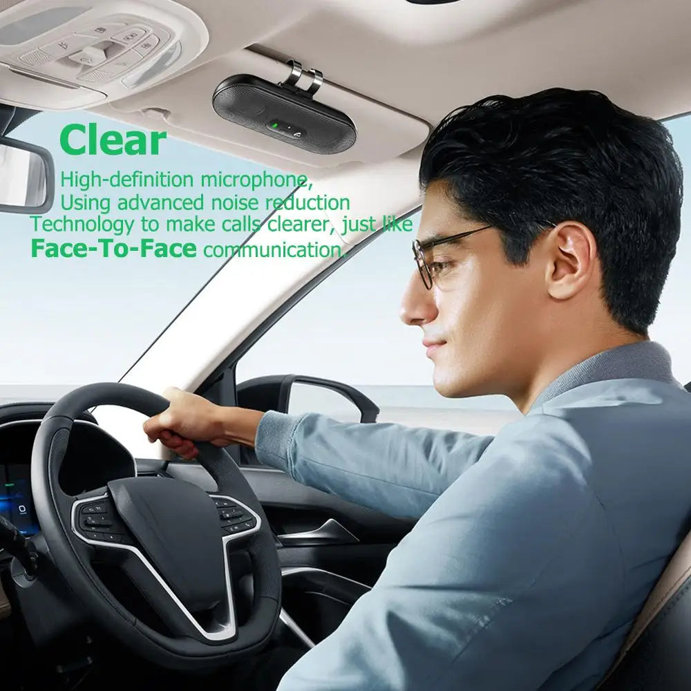 Bluetooth 5.4 Speaker Handsfree Car Kit Sun Visor Clip Wireless Audio Receiver Speakerphone Loud Music Player Dual Microphone