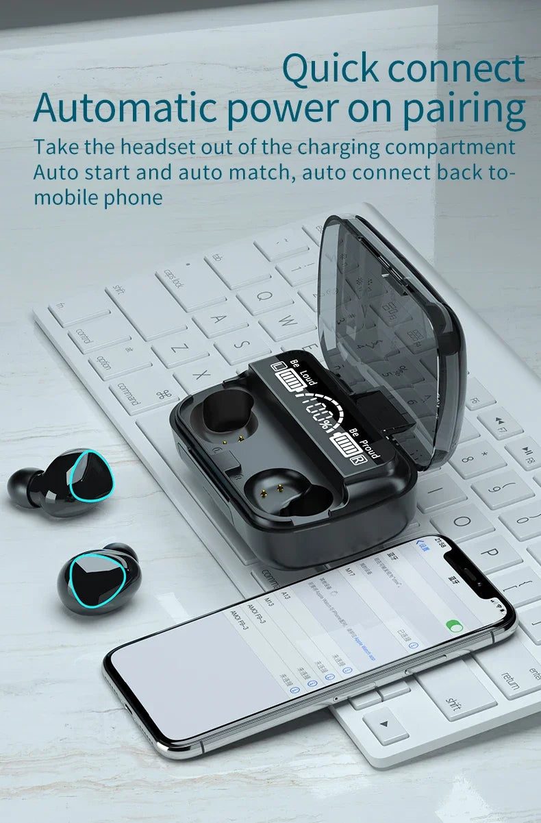 M10 TWS Wireless Earbuds: Sports Waterproof Design, Bluetooth Connection, 9D Stereo Sound + Charging Box &amp; Microphone