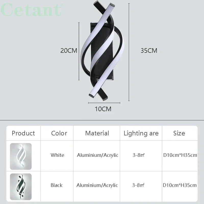 Modern LED Wall Lamp Curved Spiral 2 Pieces Lamps Bedroom Bedside Corridor Living Room Staircase Corridor Home Decor Led Lights