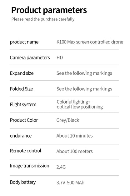 K100 MAX HD 8K Drone With Dual Cameras Obstacle Avoidance Optical Flow Professional Aerial Photography Video For Kid Adults Gift
