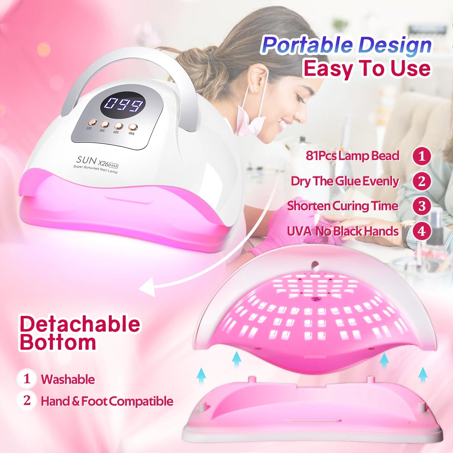 SUN X26 MAX Nail Dryer Machine 380W UV LED Lamp for Nails 81LEDS Gel Polish Curing Manicure Lamp With Auto Smart Sensor Nail Art