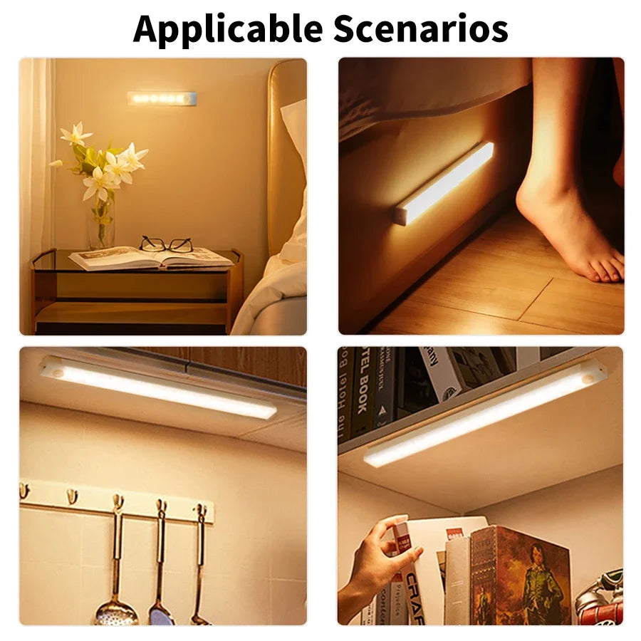 Motion Sensor Light Wireless Rechargeable LED Night Light Wardrobe Closet Cabinet Lamp Staircase Kitchen Backlight 10/20/30/50cm