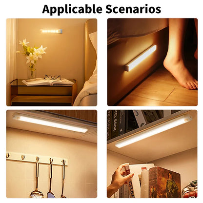 Motion Sensor Light Wireless Rechargeable LED Night Light Wardrobe Closet Cabinet Lamp Staircase Kitchen Backlight 10/20/30/50cm