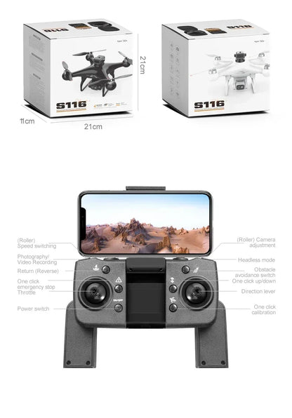 2025 New S116 MAX 8K Drone 3 Batteries+WIFI FPVDual Camera Ptical Flow 360° Obstacle Avoidance Brushless Motor RC Quadcopter