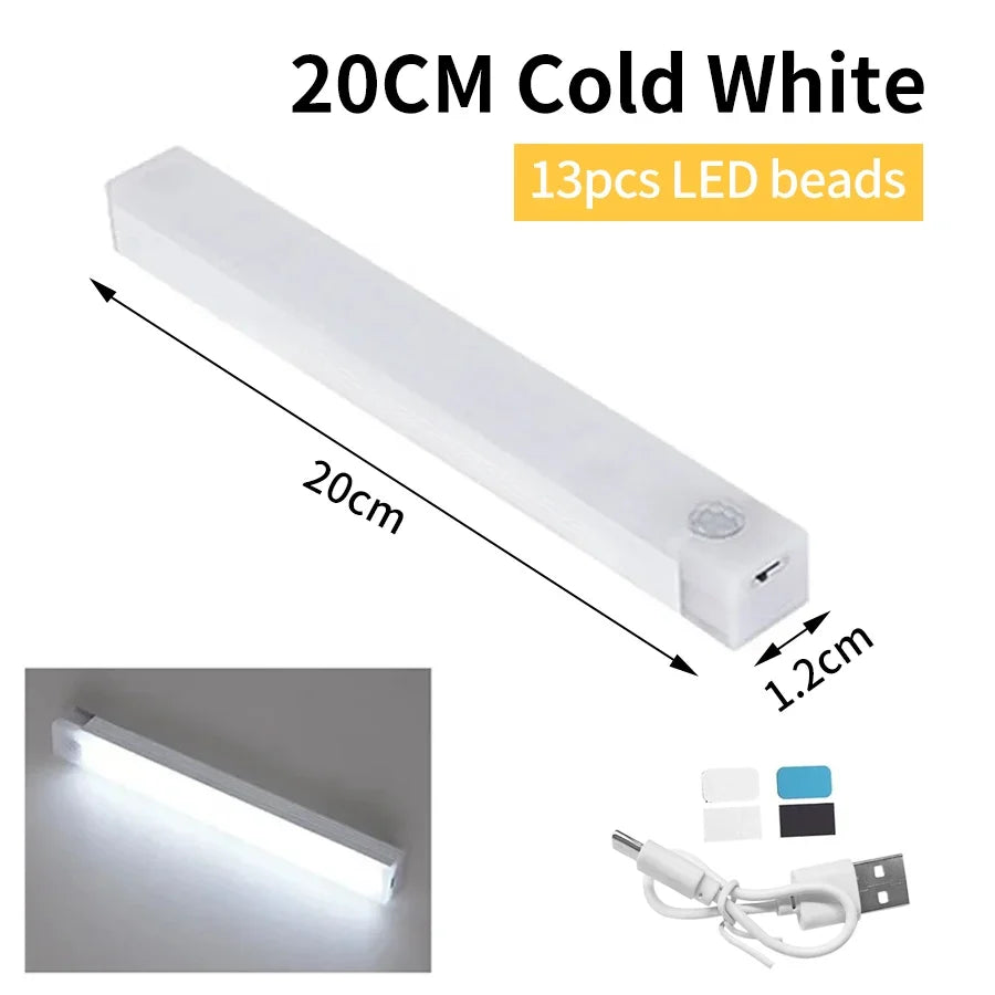 Motion Sensor Light Wireless Rechargeable LED Night Light Wardrobe Closet Cabinet Lamp Staircase Kitchen Backlight 10/20/30/50cm
