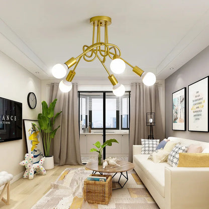 Retro Chandelier Wrought Iron LED Ceiling Lamp Black and White E27 Light Living Room Modern Decoration Home Lighting Fixture