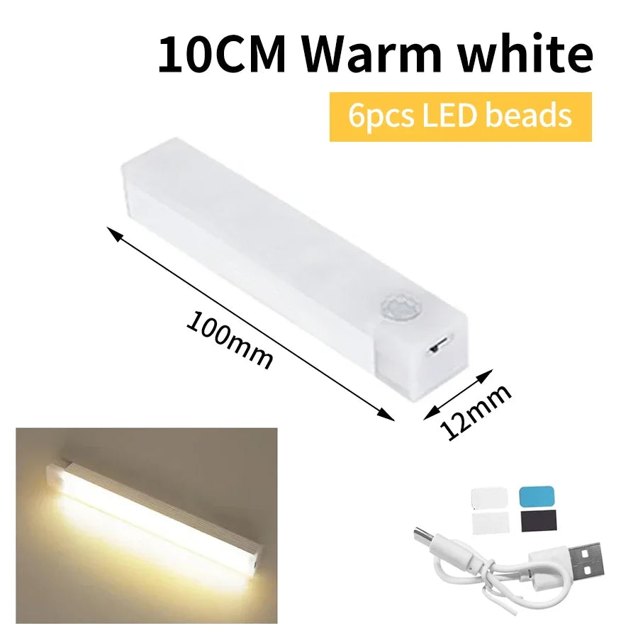 Motion Sensor Light Wireless Rechargeable LED Night Light Wardrobe Closet Cabinet Lamp Staircase Kitchen Backlight 10/20/30/50cm