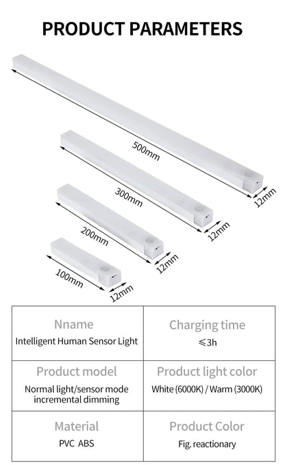 Motion Sensor Light Wireless Rechargeable LED Night Light Wardrobe Closet Cabinet Lamp Staircase Kitchen Backlight 10/20/30/50cm