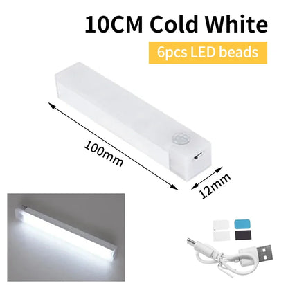 Motion Sensor Light Wireless Rechargeable LED Night Light Wardrobe Closet Cabinet Lamp Staircase Kitchen Backlight 10/20/30/50cm