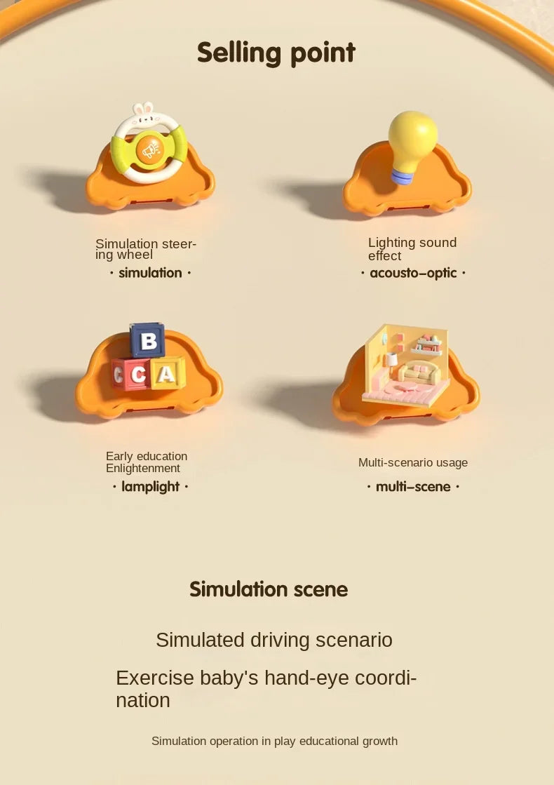 Baby Toy Electric Simulate Driving Car Steering Wheel Stroller Driving Cartoon Bunny Early Educational Toys for 0-36M Toddler