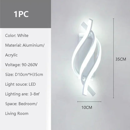 Modern LED Wall Lamp Curved Spiral 2 Pieces Lamps Bedroom Bedside Corridor Living Room Staircase Corridor Home Decor Led Lights