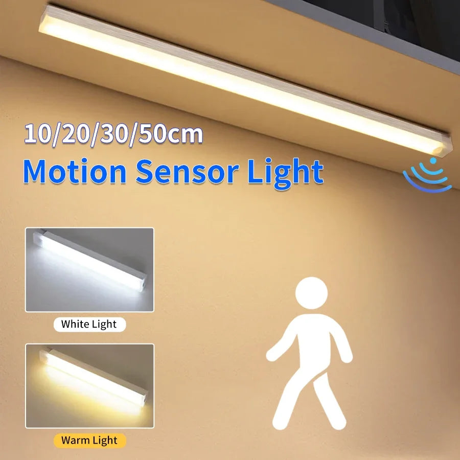 Motion Sensor Light Wireless Rechargeable LED Night Light Wardrobe Closet Cabinet Lamp Staircase Kitchen Backlight 10/20/30/50cm