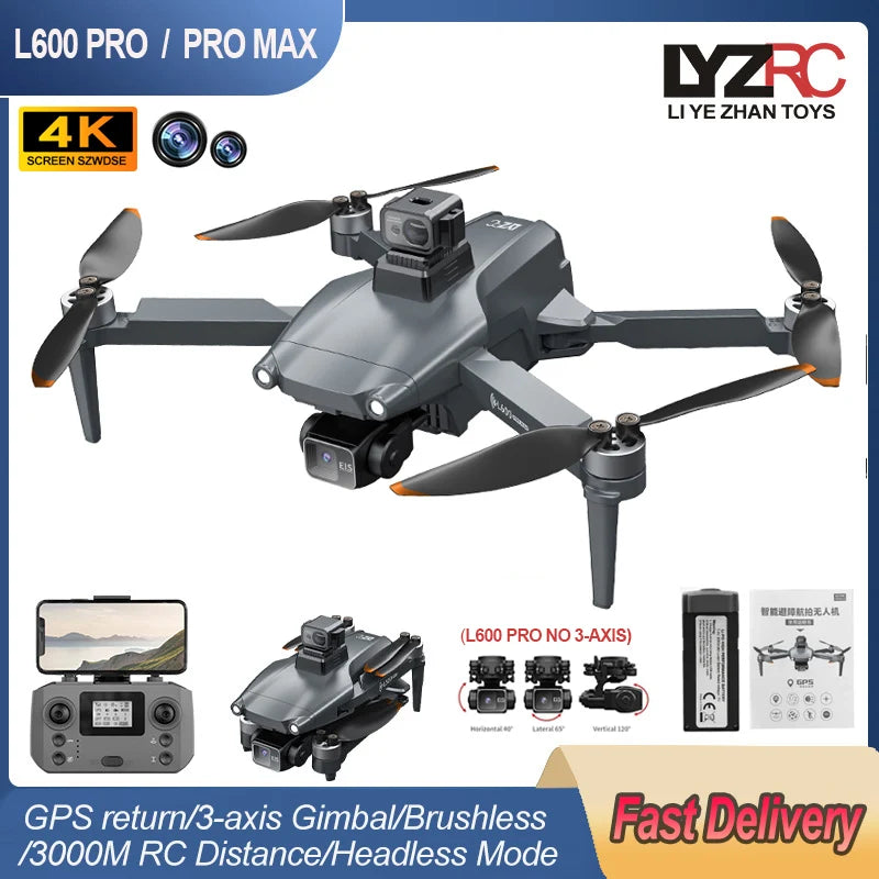 L600 PRO / PRO MAX Drone 4K Profesional Dual Camera 3-axis Gimbal Brushless Obstacle Avoidance WiFi FPV Dron RC Quadcopter Toys
