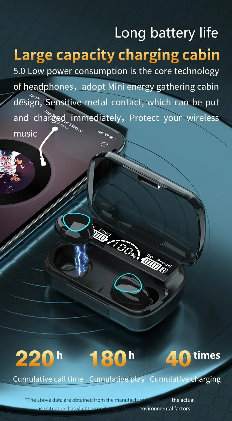 M10 TWS Wireless Earbuds: Sports Waterproof Design, Bluetooth Connection, 9D Stereo Sound + Charging Box &amp; Microphone