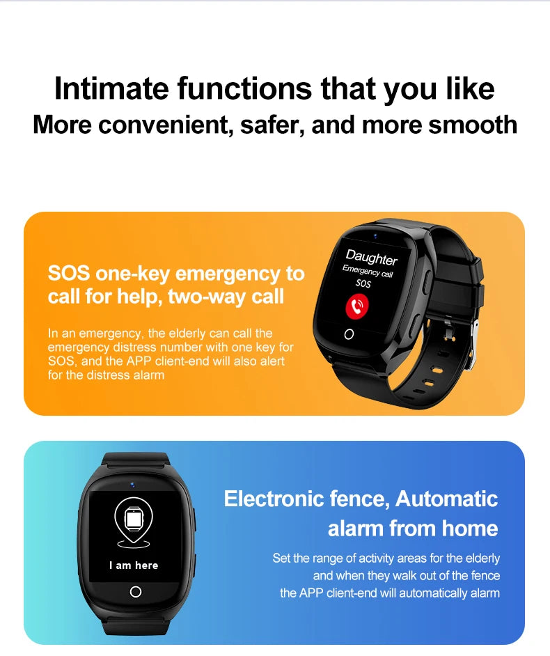 4G Elderly Tracker Smart watch D300 Body Temperature Heart Rate Blood Pressure GPS Location Tracking Phone Watch for Old People