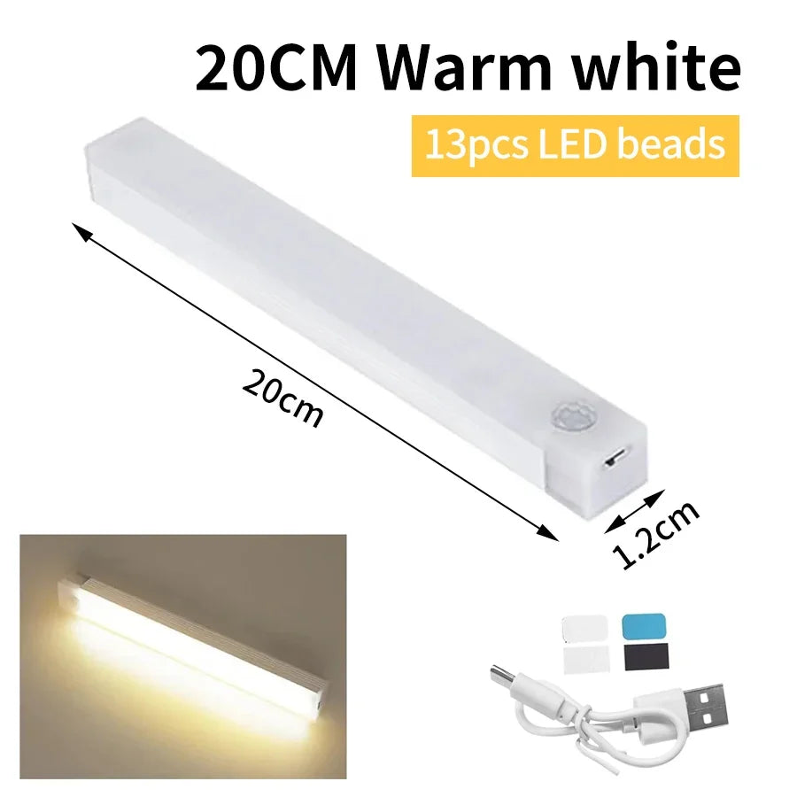 Motion Sensor Light Wireless Rechargeable LED Night Light Wardrobe Closet Cabinet Lamp Staircase Kitchen Backlight 10/20/30/50cm