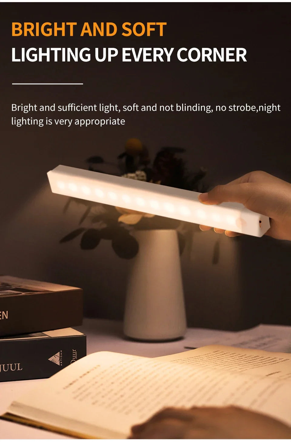 Motion Sensor Light Wireless Rechargeable LED Night Light Wardrobe Closet Cabinet Lamp Staircase Kitchen Backlight 10/20/30/50cm