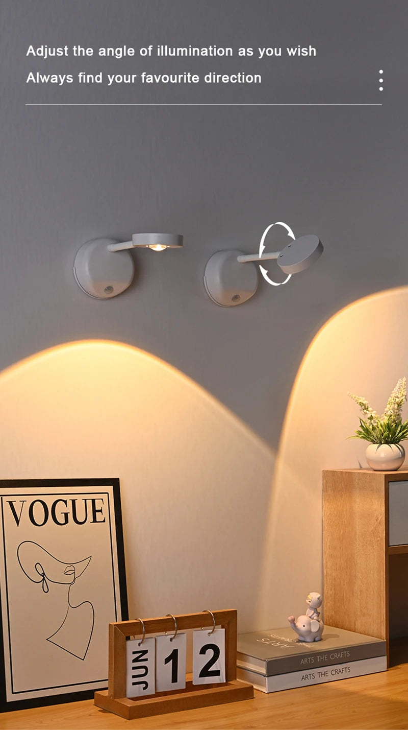 LED Wall Lamp USB Charging Wirelessly Dimmable Motion Sensor Living Room Bedroom Bedside Decoration Spotlights Night Wall Light