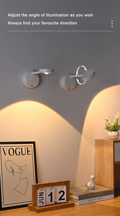LED Wall Lamp USB Charging Wirelessly Dimmable Motion Sensor Living Room Bedroom Bedside Decoration Spotlights Night Wall Light