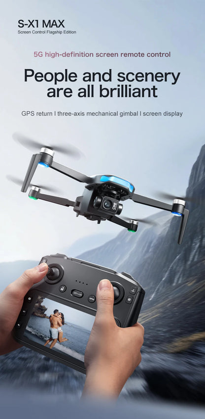 S-X1 MAX 4K Professional Drone With HD Camera 3-Axis Gimbal GPS Dron Brushless 5G WIFI Screen Remote Control RC Quadcopter Toys