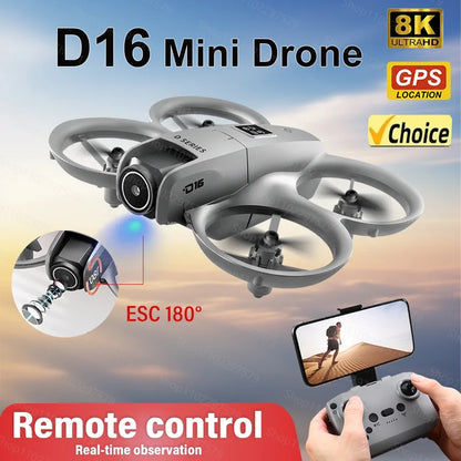 D16 Drone 8K HD With FPV Dual Camera RC Brushless Power Motor 5G WIFI Smart Obstacle Avoidance Profesional Aerial Quadcopter Toy