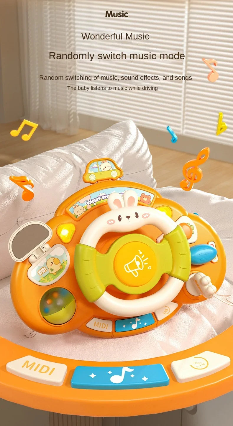 Baby Toy Electric Simulate Driving Car Steering Wheel Stroller Driving Cartoon Bunny Early Educational Toys for 0-36M Toddler