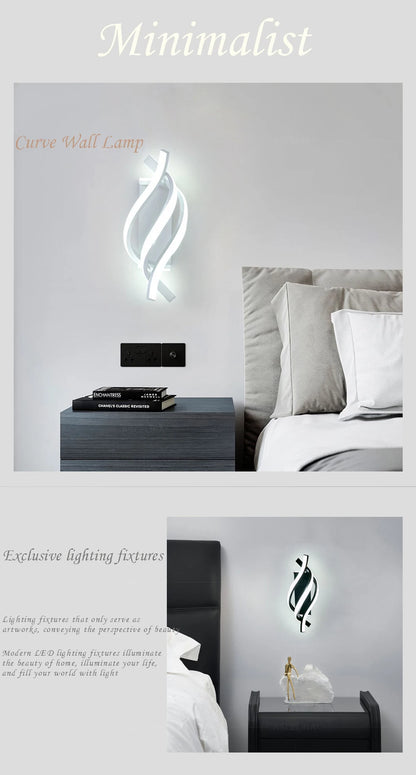 Modern LED Wall Lamp Curved Spiral 2 Pieces Lamps Bedroom Bedside Corridor Living Room Staircase Corridor Home Decor Led Lights