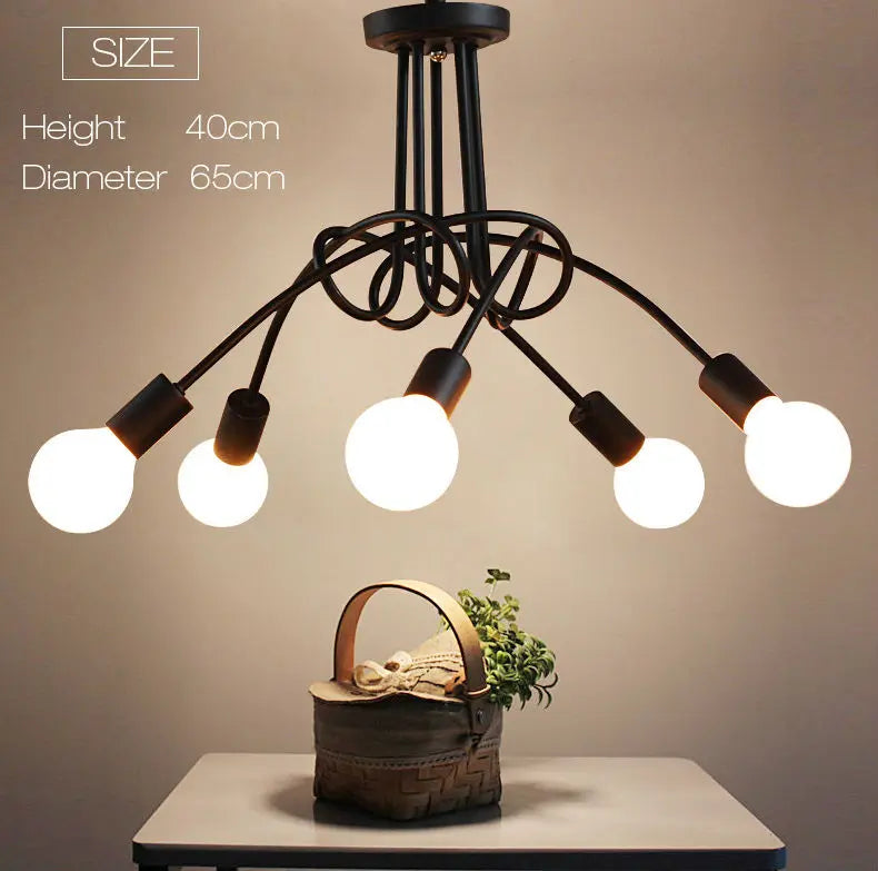 Retro Chandelier Wrought Iron LED Ceiling Lamp Black and White E27 Light Living Room Modern Decoration Home Lighting Fixture