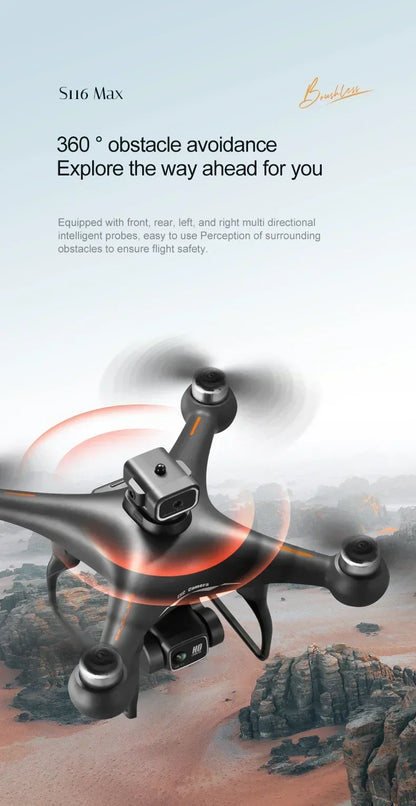 2025 New S116 MAX 8K Drone 3 Batteries+WIFI FPVDual Camera Ptical Flow 360° Obstacle Avoidance Brushless Motor RC Quadcopter