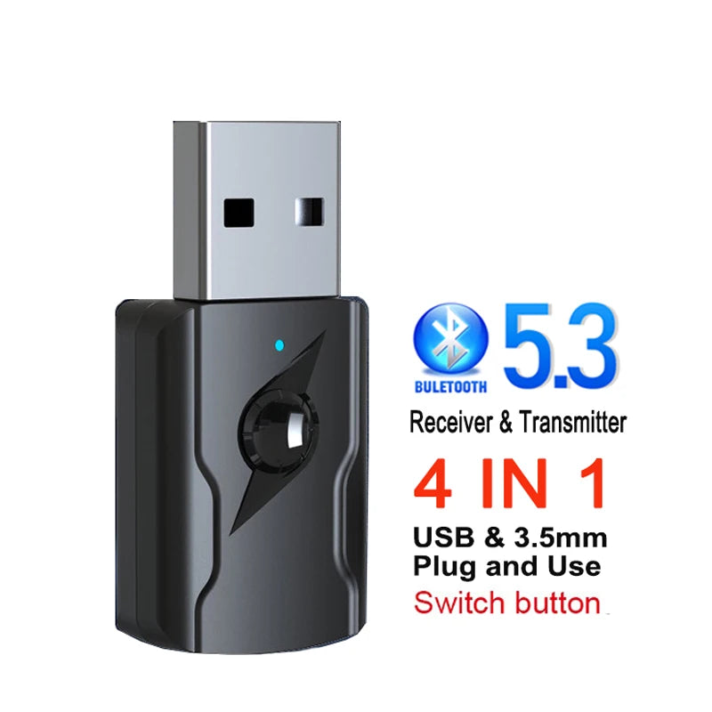 USB &amp; 3.5mm AUX Bluetooth 5.3 Dongle Audio Receiver Transmitter Music Adapter For PC Mp3 Speaker TV Wireless Earphone Car Radio