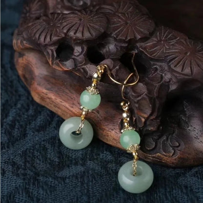 Ethnic Chinese Jade Loop Earrings for Women Traditional Luxury Wedding Jewelry Retro Palace Style Ornament Ear Clip Earring Gift