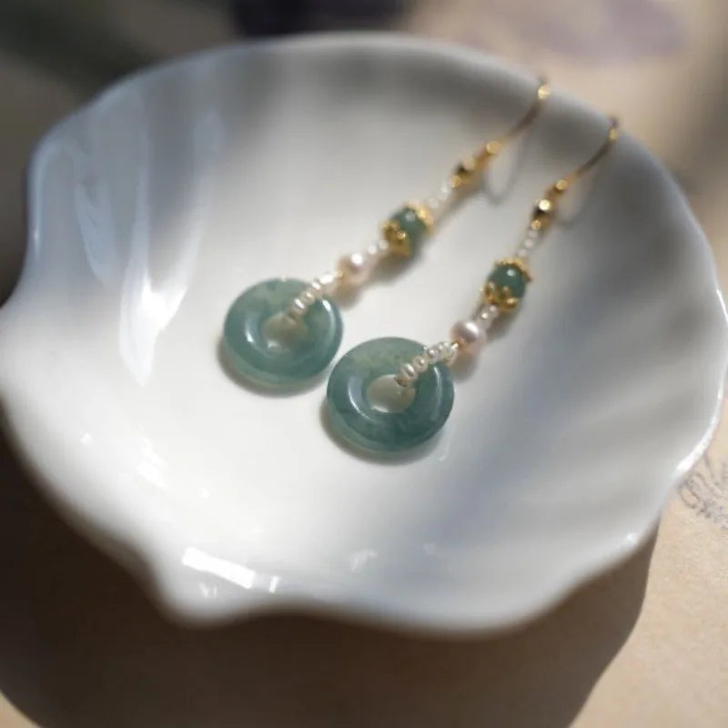 Ethnic Chinese Jade Loop Earrings for Women Traditional Luxury Wedding Jewelry Retro Palace Style Ornament Ear Clip Earring Gift