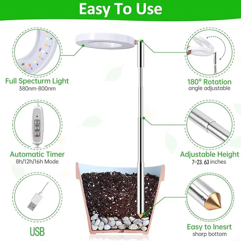 Full Spectrum LED Grow Light Grow Lamp Indoor Hydroponic Plant LED Plant Grow Light Phyto Lamp USB Phytolamp For Seedling Flower