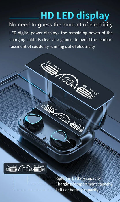 M10 TWS Wireless Earbuds: Sports Waterproof Design, Bluetooth Connection, 9D Stereo Sound + Charging Box &amp; Microphone