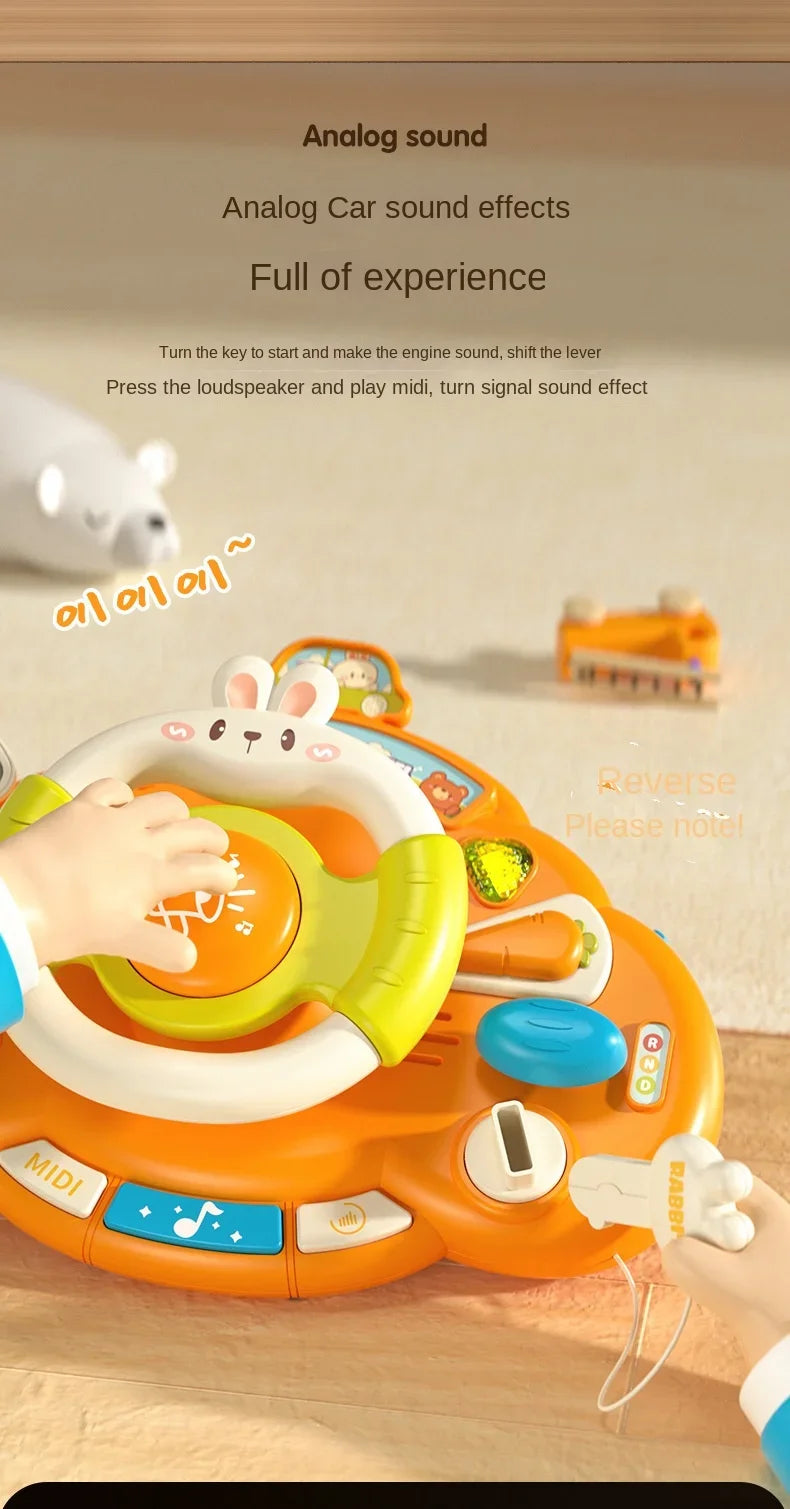 Baby Toy Electric Simulate Driving Car Steering Wheel Stroller Driving Cartoon Bunny Early Educational Toys for 0-36M Toddler