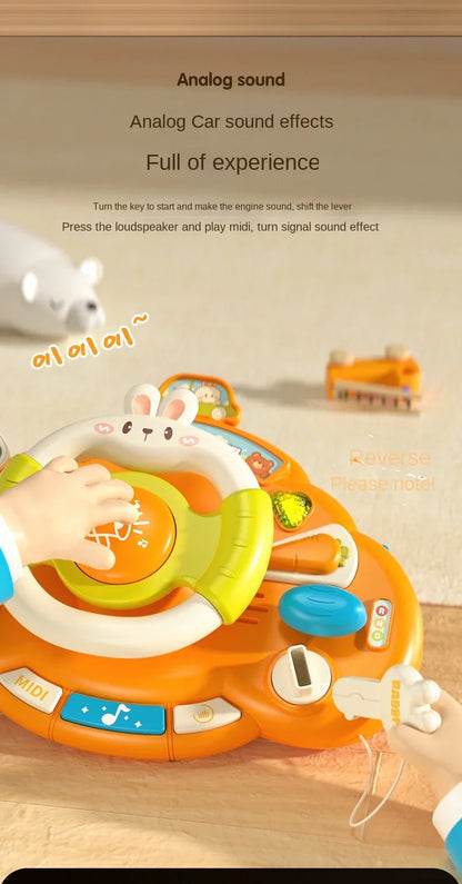 Baby Toy Electric Simulate Driving Car Steering Wheel Stroller Driving Cartoon Bunny Early Educational Toys for 0-36M Toddler