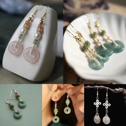 Ethnic Chinese Jade Loop Earrings for Women Traditional Luxury Wedding Jewelry Retro Palace Style Ornament Ear Clip Earring Gift