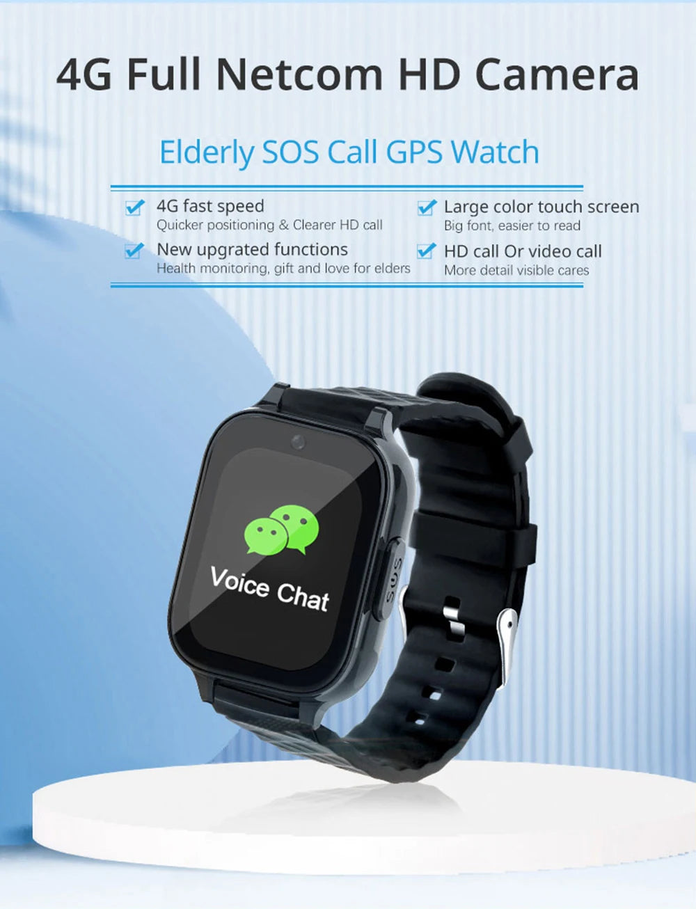 Newest 4G Smart GPS Watch Tracker Elderly Fall-down Alert SOS Emergency Alram Two-way Video Call HR &amp; BP Body Temp. Blood Oxygen