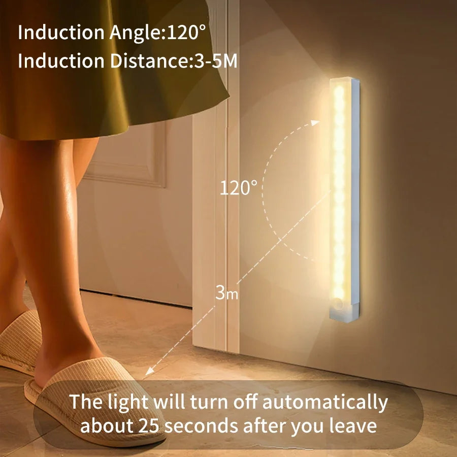 Motion Sensor Light Wireless Rechargeable LED Night Light Wardrobe Closet Cabinet Lamp Staircase Kitchen Backlight 10/20/30/50cm
