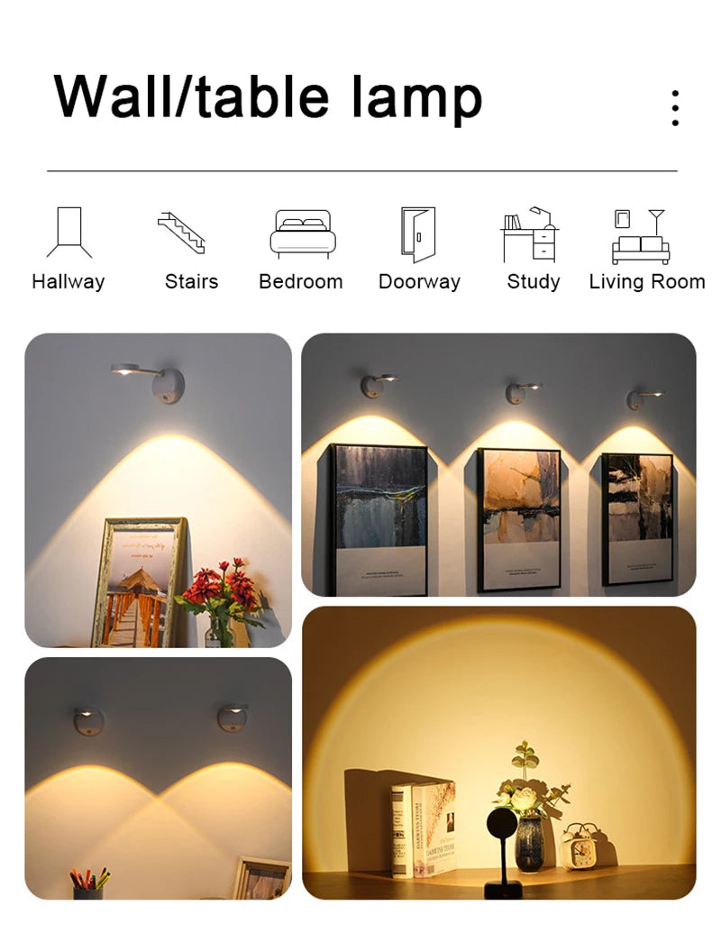 LED Wall Lamp USB Charging Wirelessly Dimmable Motion Sensor Living Room Bedroom Bedside Decoration Spotlights Night Wall Light