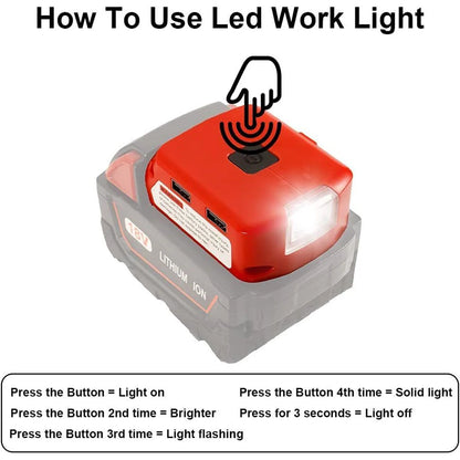 Adapter LED Light Working Lamp Flashlight Torch USB Mobile Phone Charger DC 12V Output For Milwaukee 18V Li-ion Battery M18