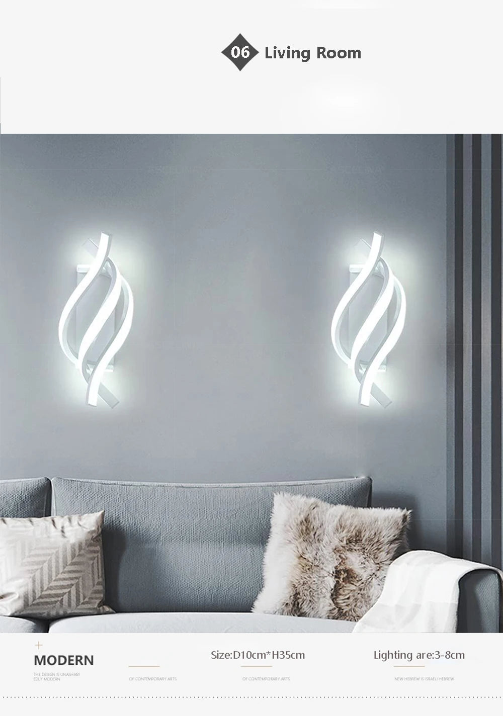 Modern LED Wall Lamp Curved Spiral 2 Pieces Lamps Bedroom Bedside Corridor Living Room Staircase Corridor Home Decor Led Lights