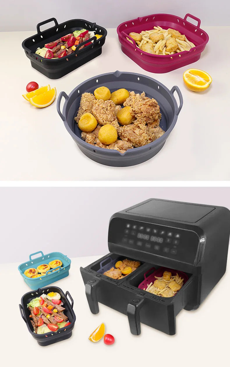 Silicone Air Fryer Liners Square Reusable Silicone Basket Easy to Clean Air Fryers Pot for 5.8 to 8 Qt Air Fryer Baking Tray