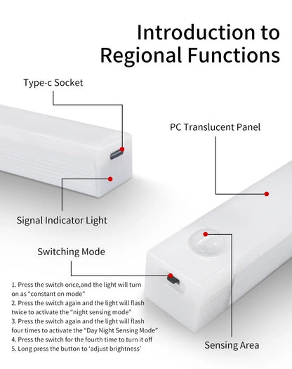 Motion Sensor Light Wireless Rechargeable LED Night Light Wardrobe Closet Cabinet Lamp Staircase Kitchen Backlight 10/20/30/50cm