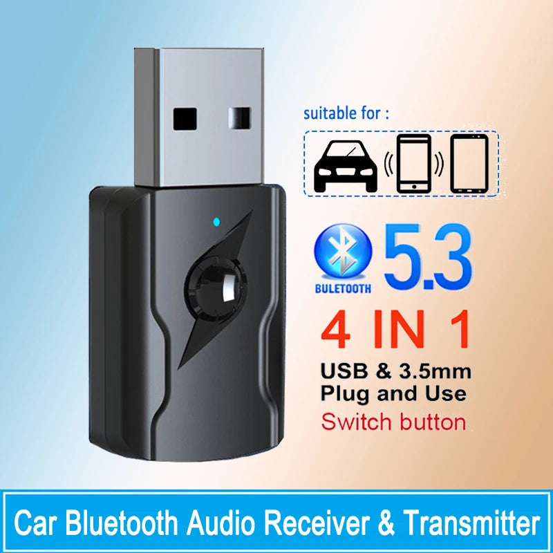 USB &amp; 3.5mm AUX Bluetooth 5.3 Dongle Audio Receiver Transmitter Music Adapter For PC Mp3 Speaker TV Wireless Earphone Car Radio