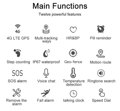 2025 Elderly People Smart Watch Bracelet 4G LTE GPS tracker Temperature Sensor SOS Urgent Call and Fall Detection for the Senior