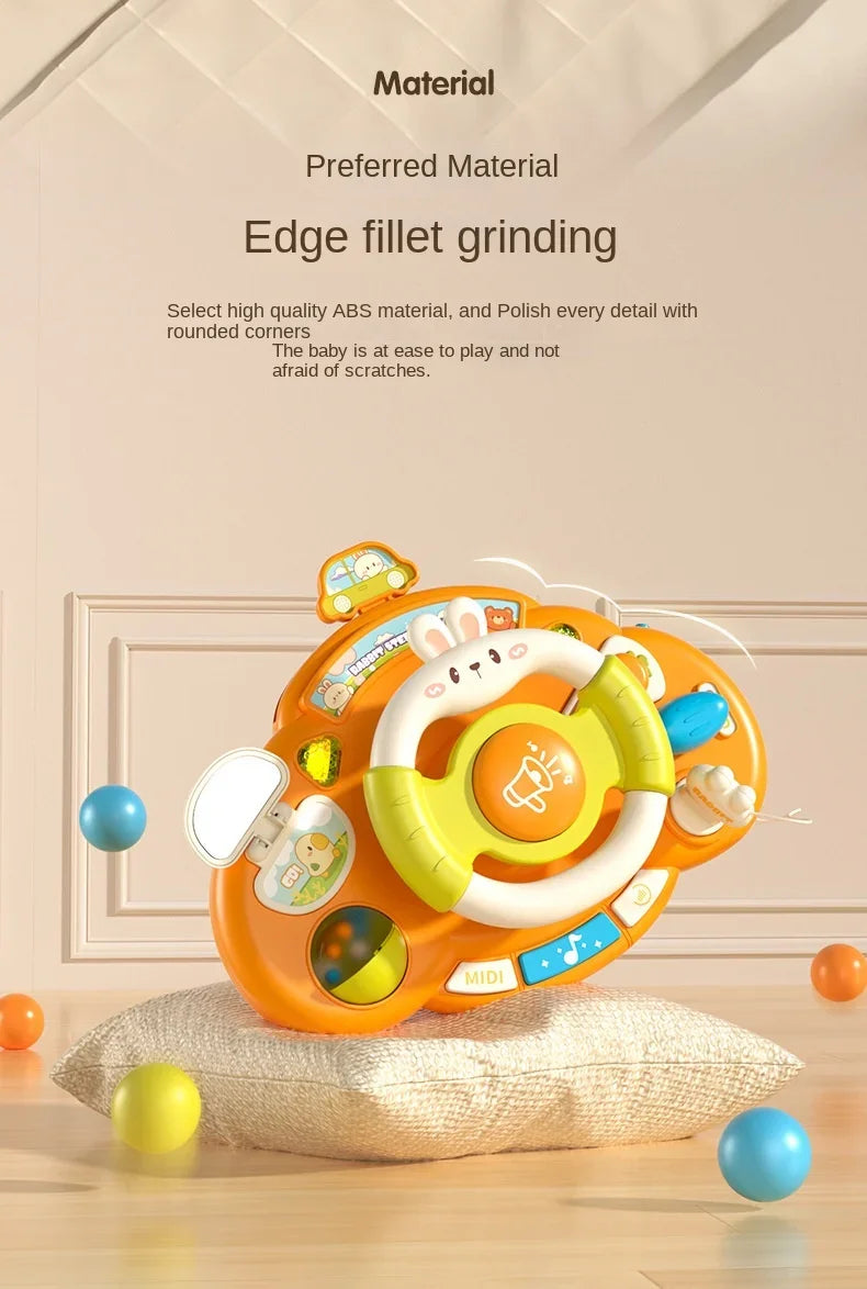 Baby Toy Electric Simulate Driving Car Steering Wheel Stroller Driving Cartoon Bunny Early Educational Toys for 0-36M Toddler