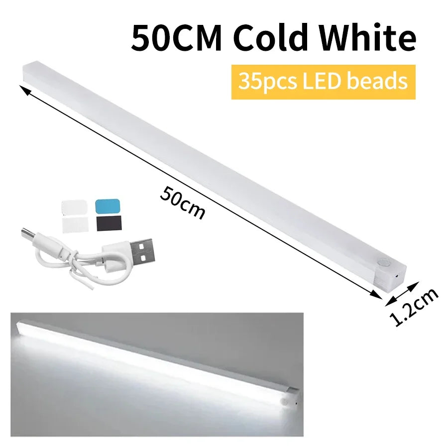 Motion Sensor Light Wireless Rechargeable LED Night Light Wardrobe Closet Cabinet Lamp Staircase Kitchen Backlight 10/20/30/50cm